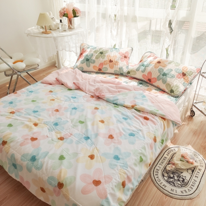 91家纺网 家纺一手货源 找家纺 慕尚 2025新款乳胶凉席水洗棉夏被三件套四件套 凝夏