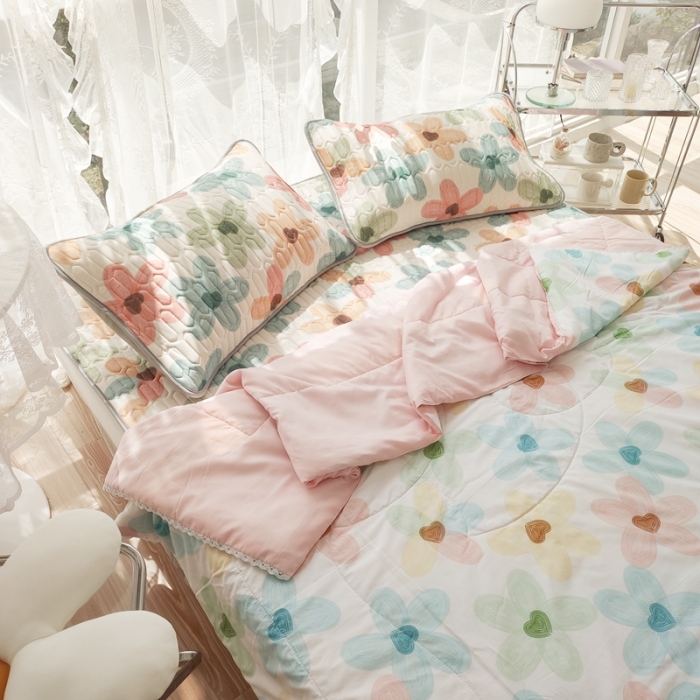 91家纺网 家纺一手货源 找家纺 慕尚 2025新款乳胶凉席水洗棉夏被三件套四件套 凝夏