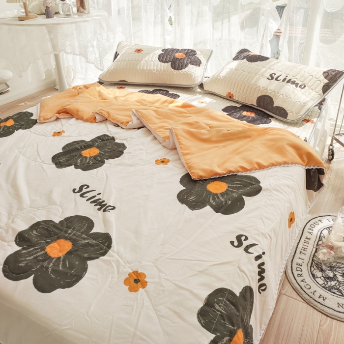 91家纺网 家纺一手货源 找家纺 慕尚 2025新款乳胶凉席水洗棉夏被三件套四件套 太阳花