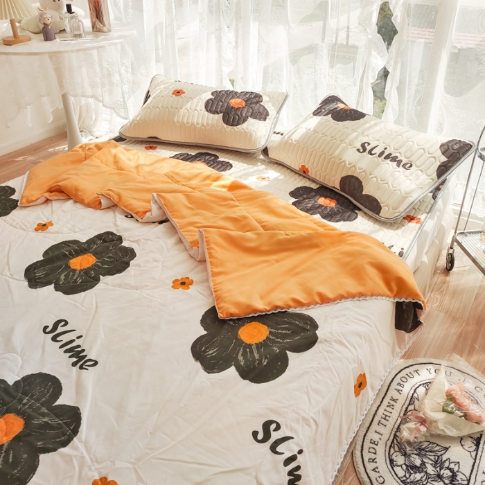 91家纺网 家纺一手货源 找家纺 慕尚 2025新款乳胶凉席水洗棉夏被三件套四件套 太阳花