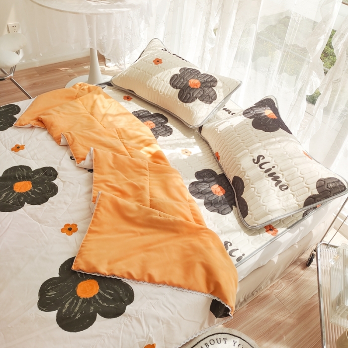 91家纺网 家纺一手货源 找家纺 慕尚 2025新款乳胶凉席水洗棉夏被三件套四件套 太阳花