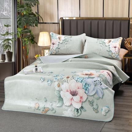 91家纺网 家纺一手货源 找家纺 四川牛皮席 2025新款头层水牛皮凉席 繁花似锦