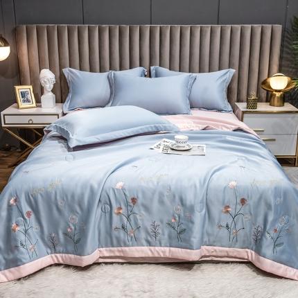 澳梵 2022新款莫代尔绣花夏被四件套 蓝颜
