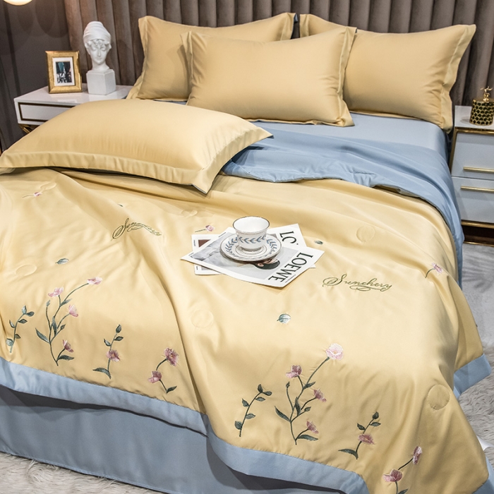 91家纺网 家纺一手货源 找家纺 澳梵 2022新款莫代尔绣花夏被四件套 梦晚