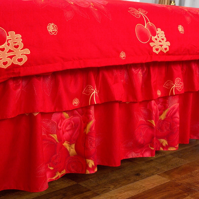 91家纺网 家纺一手货源 找家纺 柔享家（原芷澜家纺） 2025新款双边床裙四件套 家有喜事