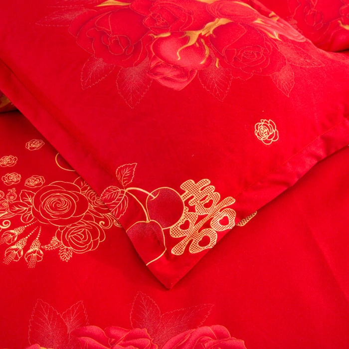 91家纺网 家纺一手货源 找家纺 柔享家（原芷澜家纺） 2025新款双边床裙四件套 家有喜事