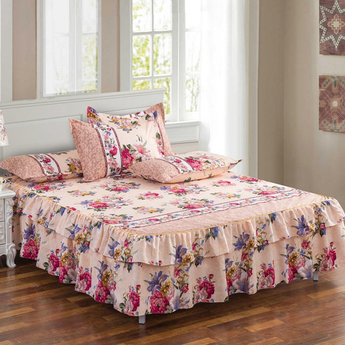 91家纺网 家纺一手货源 找家纺 柔享家（原芷澜家纺） 2025新款双边床裙四件套 金銮花开