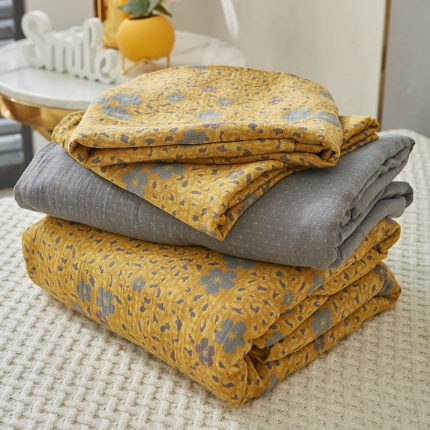 艾咪 新款全棉双层纱色织提花四件套 樱花黄