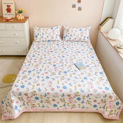 91家纺网 家纺一手货源 找家纺 （总）暮思 2022春夏新款纯棉多功能夹棉床盖三件套