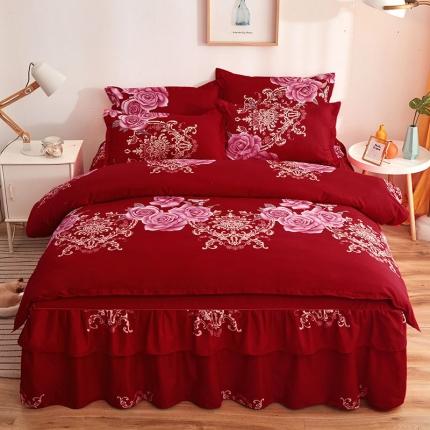 91家纺网 家纺一手货源 找家纺 柔享家（原芷澜家纺） 2025新款双边床裙四件套 花好月圆