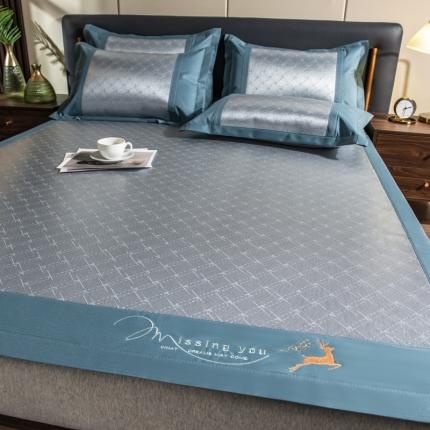 91家纺网 家纺一手货源 找家纺 印季 2023新款加厚加密立体提花冰藤席 情网-蓝