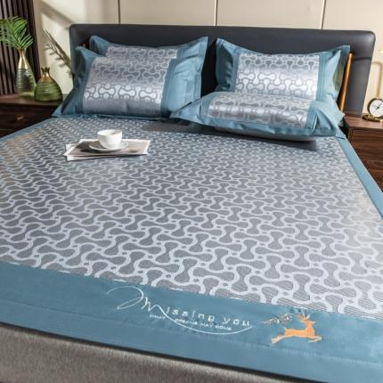 91家纺网 家纺一手货源 找家纺 印季 2023新款加厚加密立体提花冰藤席 沙漏-蓝