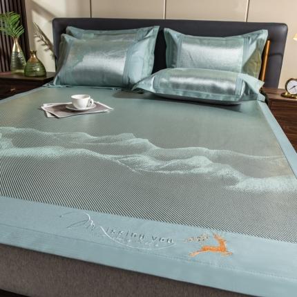 91家纺网 家纺一手货源 找家纺 印季 2023新款加厚加密立体提花冰藤席 雪山-绿