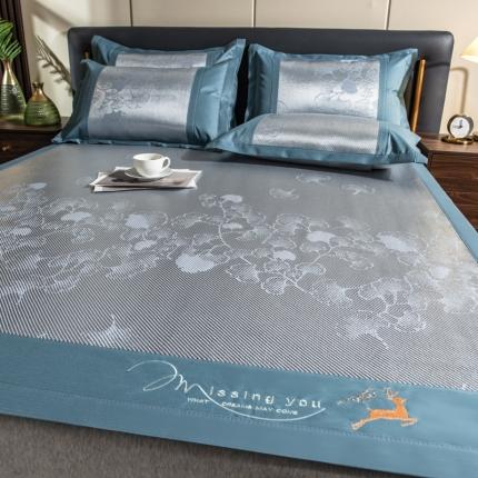 91家纺网 家纺一手货源 找家纺 印季 2023新款加厚加密立体提花冰藤席 银杏叶-蓝