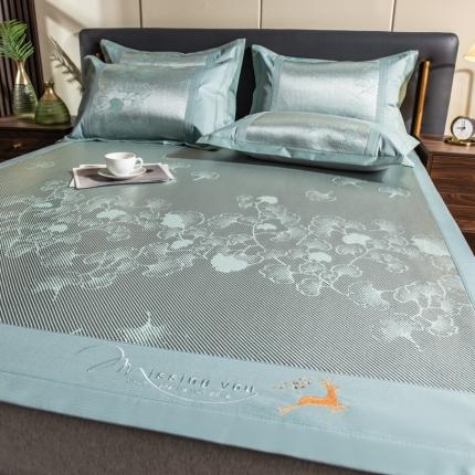 91家纺网 家纺一手货源 找家纺 印季 2023新款加厚加密立体提花冰藤席 银杏叶-绿