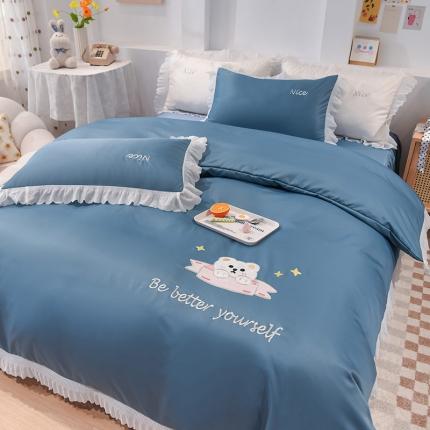 91家纺网 家纺一手货源 找家纺 总艾米家居2025新款水洗真丝雪纺花边贴布绣四件套-达菲小熊