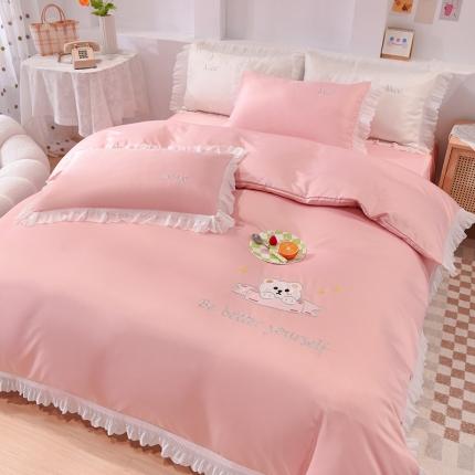 91家纺网 家纺一手货源 找家纺 总艾米家居2025新款水洗真丝雪纺花边贴布绣四件套-达菲小熊