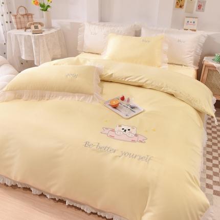 91家纺网 家纺一手货源 找家纺 总艾米家居2025新款水洗真丝雪纺花边贴布绣四件套-达菲小熊