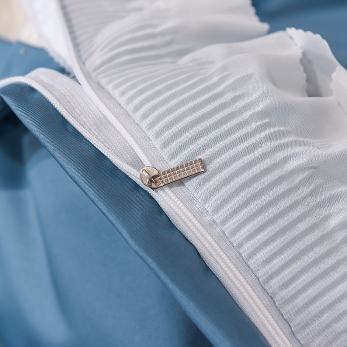 91家纺网 家纺一手货源 找家纺 艾米家居 2025新款水洗真丝雪纺花边贴布绣四件套-达菲小熊 宾利蓝