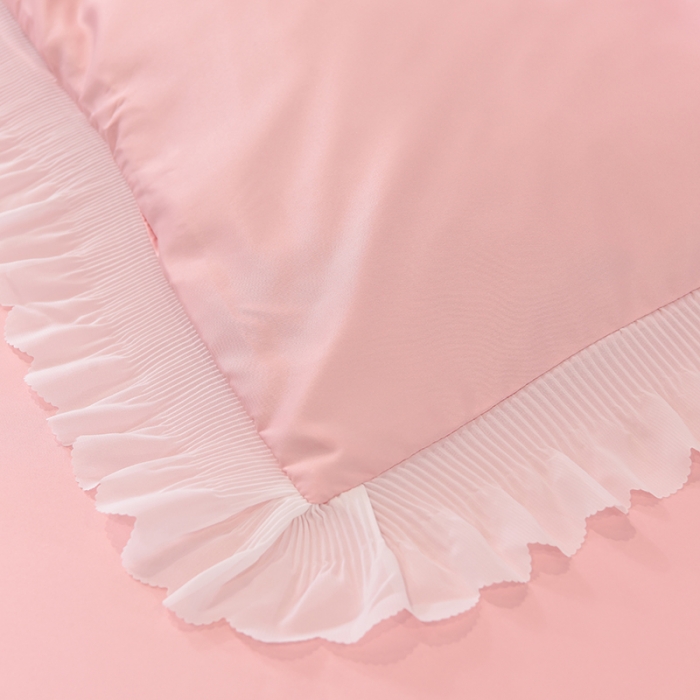 91家纺网 家纺一手货源 找家纺 艾米家居 2025新款水洗真丝雪纺花边贴布绣四件套-达菲小熊 豆沙