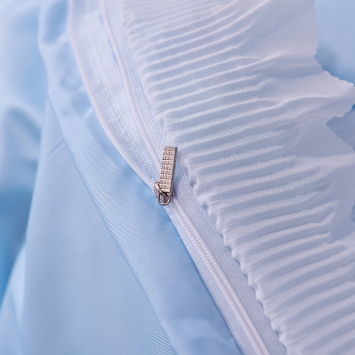 91家纺网 家纺一手货源 找家纺 艾米家居 2025新款水洗真丝雪纺花边贴布绣四件套-达菲小熊 天蓝