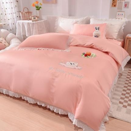 艾米家居 2025新款水洗真丝雪纺花边贴布绣四件套-达菲小熊 玉色