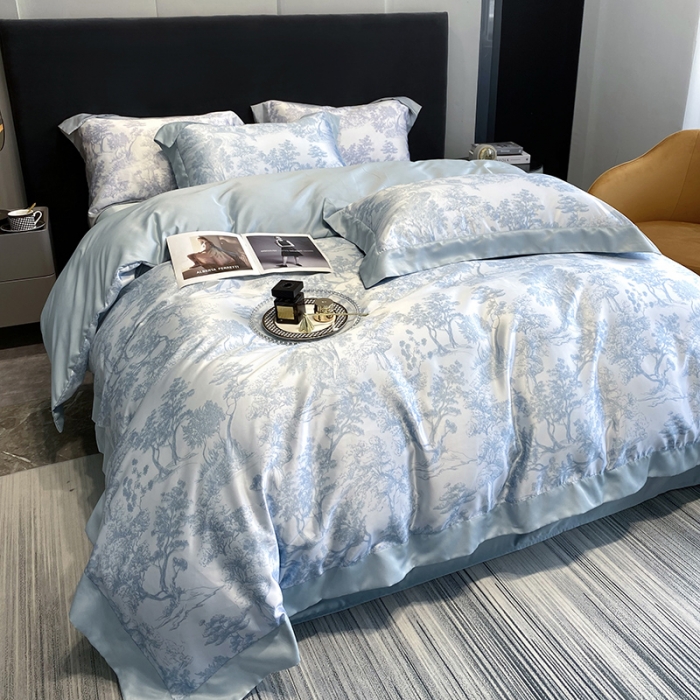 91家纺网 家纺一手货源 找家纺 优悦2022新款宽边数码印花冰丝四件套-墨尔本墨尔本-梦幻绿