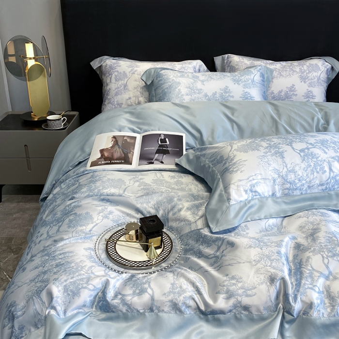 91家纺网 家纺一手货源 找家纺 优悦2022新款宽边数码印花冰丝四件套-墨尔本墨尔本-梦幻绿