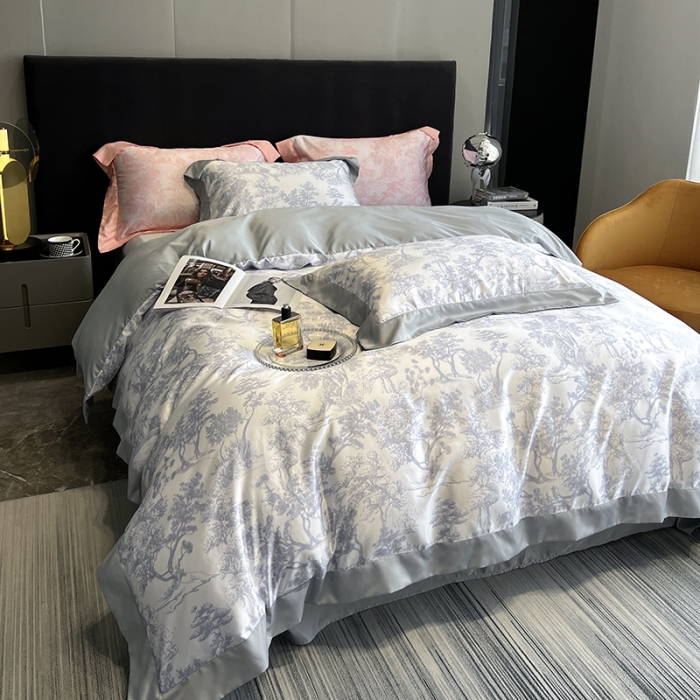 91家纺网 家纺一手货源 找家纺 优悦2022新款宽边数码印花冰丝四件套-墨尔本墨尔本-神秘灰