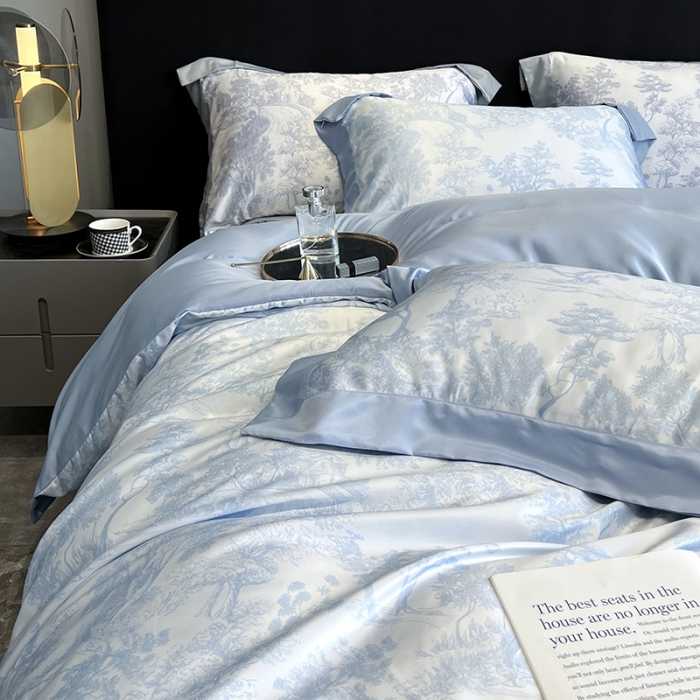 91家纺网 家纺一手货源 找家纺 优悦2022新款宽边数码印花冰丝四件套-墨尔本墨尔本-星空蓝