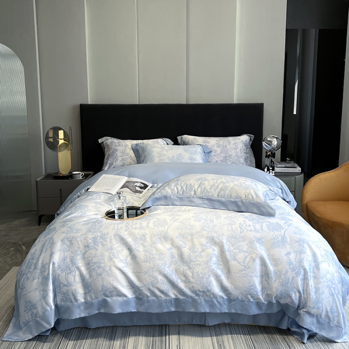 91家纺网 家纺一手货源 找家纺 优悦2022新款宽边数码印花冰丝四件套-墨尔本墨尔本-星空蓝