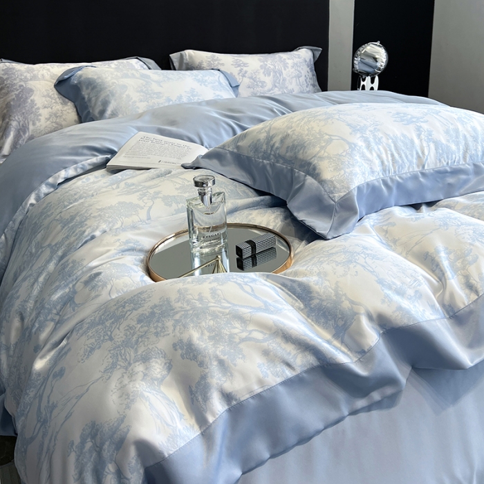 91家纺网 家纺一手货源 找家纺 优悦2022新款宽边数码印花冰丝四件套-墨尔本墨尔本-星空蓝