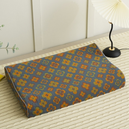 91家纺网 家纺一手货源 找家纺 全棉A类双层纱曲线乳胶枕芯色织提花春夏款护颈椎乳胶枕套单只装