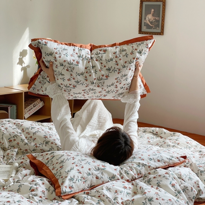 91家纺网 家纺一手货源 找家纺 （总）梦享生活 2022新款小清新40支全棉水洗棉印花四件套