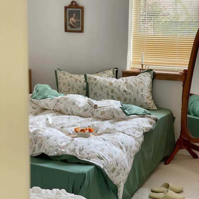 91家纺网 家纺一手货源 找家纺 梦享生活 2022新款小清新40支全棉水洗棉印花四件套 朵拉