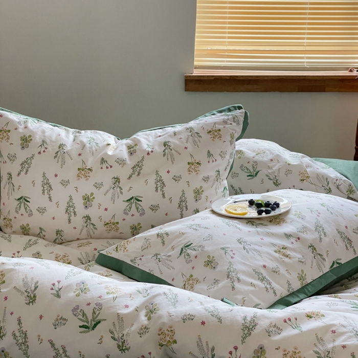 91家纺网 家纺一手货源 找家纺 梦享生活 2022新款小清新40支全棉水洗棉印花四件套 朵拉