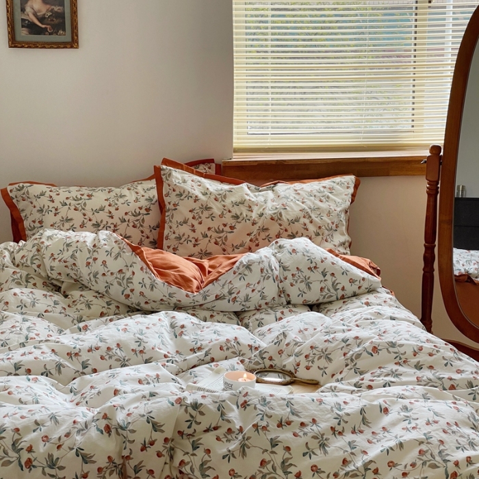 91家纺网 家纺一手货源 找家纺 梦享生活 2022新款小清新40支全棉水洗棉印花四件套 栀香