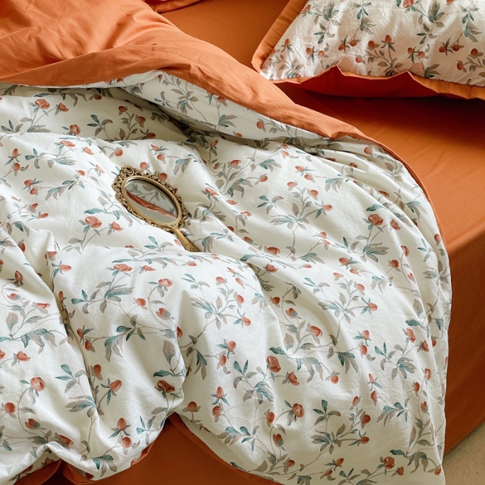 91家纺网 家纺一手货源 找家纺 梦享生活 2022新款小清新40支全棉水洗棉印花四件套 栀香