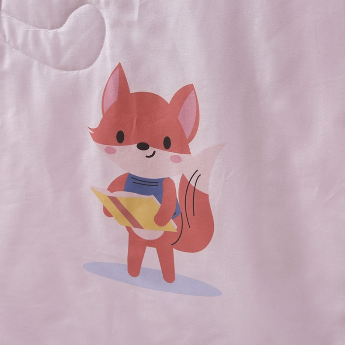 91家纺网 家纺一手货源 找家纺 喜多兔 2022新款40支全棉夏被-彩虹 粉色读书小狐狸