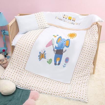 91家纺网 家纺一手货源 找家纺 喜多兔 2022新款针织棉印花幼儿园三件套 小象汉斯