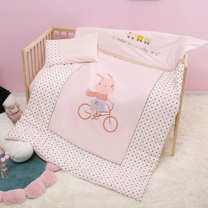 91家纺网 家纺一手货源 找家纺 喜多兔 2022新款针织棉印花幼儿园三件套 小兔子爱丽丝