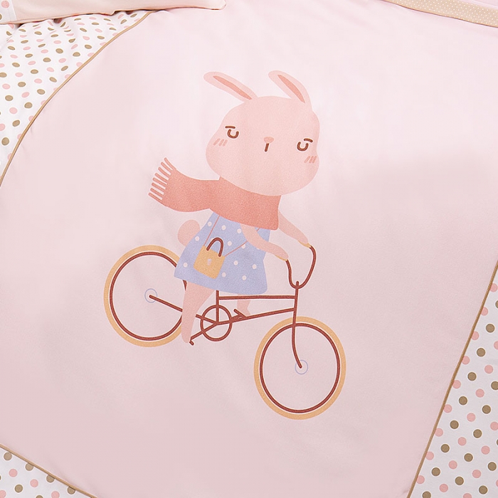 91家纺网 家纺一手货源 找家纺 喜多兔 2022新款针织棉印花幼儿园三件套 小兔子爱丽丝