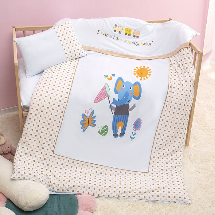 91家纺网 家纺一手货源 找家纺 喜多兔 2022新款针织棉印花幼儿园三件套 小象汉斯