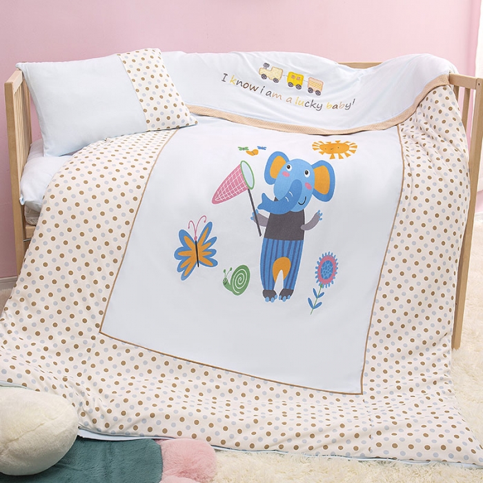 91家纺网 家纺一手货源 找家纺 喜多兔 2022新款针织棉印花幼儿园三件套 小象汉斯