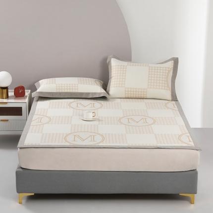 91家纺网 家纺一手货源 找家纺 馨蕊 2022新款冰感席 M千鸟格-黄床席款