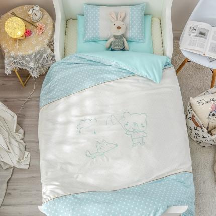 91家纺网 家纺一手货源 找家纺 喜多兔 2022新款简笔画幼儿园儿童床品套件 湖蓝色快乐出行
