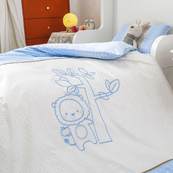 91家纺网 家纺一手货源 找家纺 喜多兔 2022新款简笔画幼儿园儿童床品套件 蓝色捉迷藏