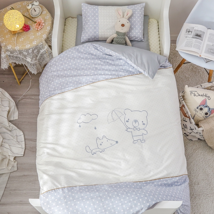 91家纺网 家纺一手货源 找家纺 喜多兔 2022新款简笔画幼儿园儿童床品套件 灰色快乐出行
