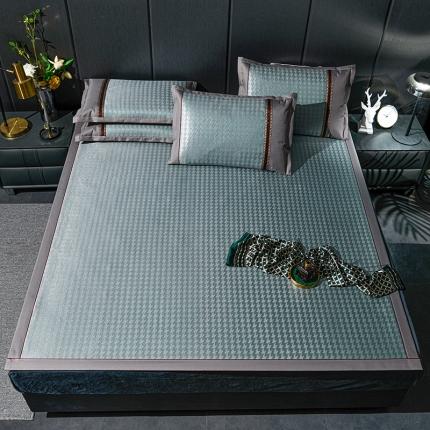 91家纺网 家纺一手货源 找家纺 （总）小牛席业 2022新款粗冰丝千鸟格冰藤席三件套