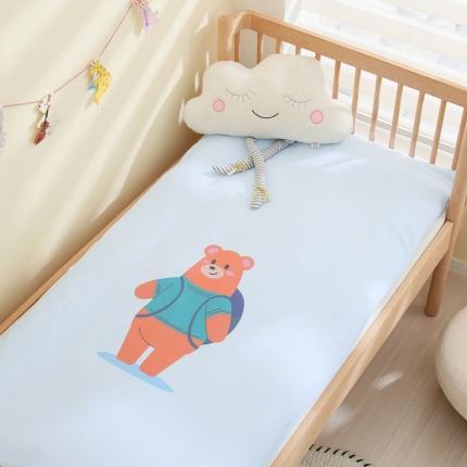 喜多兔 2022新款精梳纯棉彩虹针织抗菌儿童床垫 蓝色读书小熊